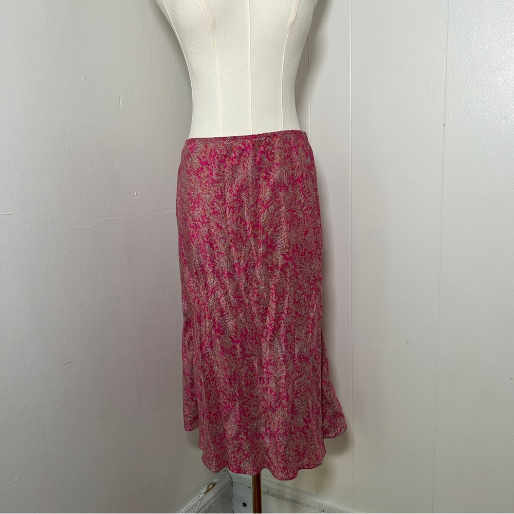 Gap Pink Multi Colored Paisley print midi silk slip skirt